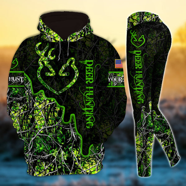 Max Corner Cool Deer Hunting Heart Line Personalized 3D Style 3 Combo Hoodie & Legging Set