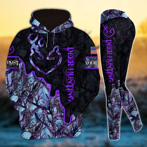 Max Corner Cool Deer Hunting Heart Line Personalized 3D Style 4 Combo Hoodie & Legging Set