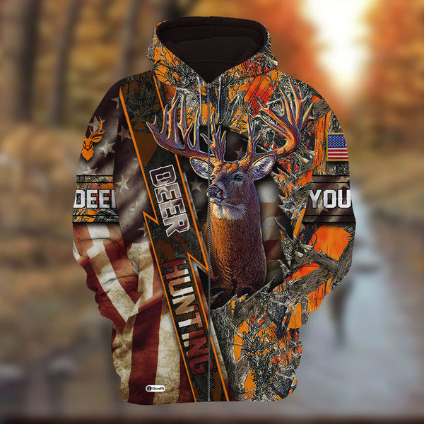 Max Corners Deer Hunting Flash Pattern US Flag Style 1 Hunting Personalized 3D Hoodie