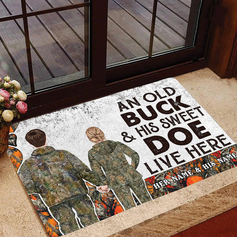 Maxcorners Premium Custom Old Buck Sweet Doe Hunting Door Mats 3D Printed Personalized - Orange