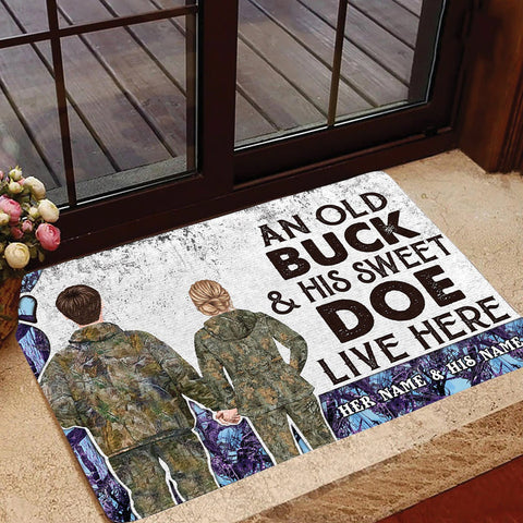 Maxcorners Premium Custom Old Buck Sweet Doe Hunting Door Mats 3D Printed Personalized - Purple