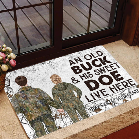 Maxcorners Premium Custom Old Buck Sweet Doe Hunting Door Mats 3D Printed Personalized - White