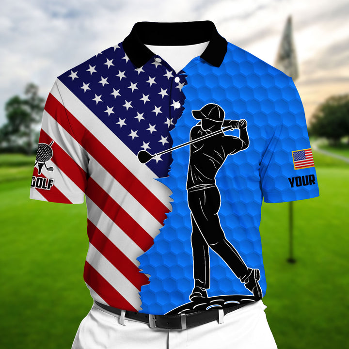 Max Corners Coolest US Golf Player Multicolor Personalized 3D Golf Polo Shirt