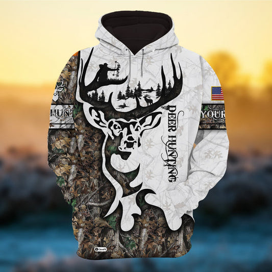 Maxcorners Personalized Camo Deer Hunting Hoodies All Over Print Multicolored