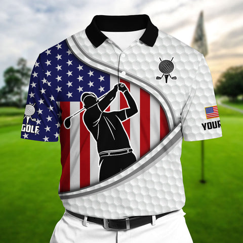 Max Corners US Flag Golf Man Shadow Multicolor Personalized 3D Golf Polo Shirt