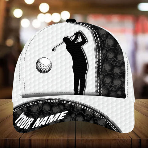 Maxcorners Golf Black And White Skull Pattern Customized Name All Over Printed Cap