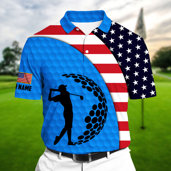 Max Corners US Golf Man Shadow Multicolor Personalized 3D Golf Polo Shirt