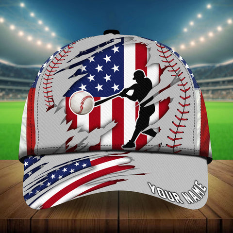 Max Corners Grey US Flag Cracked Baseball Custom 3D Cap