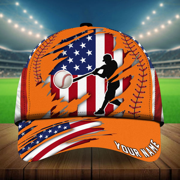 Max Corners Orange US Flag Cracked Baseball Custom 3D Cap