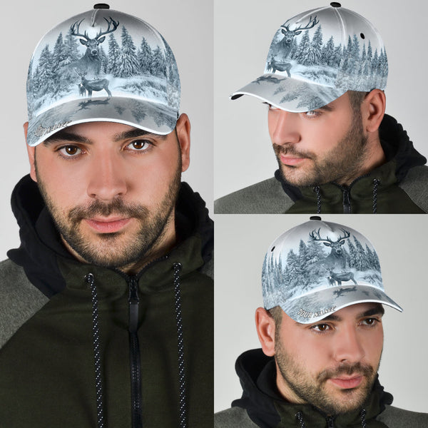 Maxcorners Personalized Name White Deer Hunting Classic Cap HM27