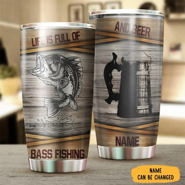 Maxcorners Life Full Of Bass Fishing And Beer Personalized Name Tumbler