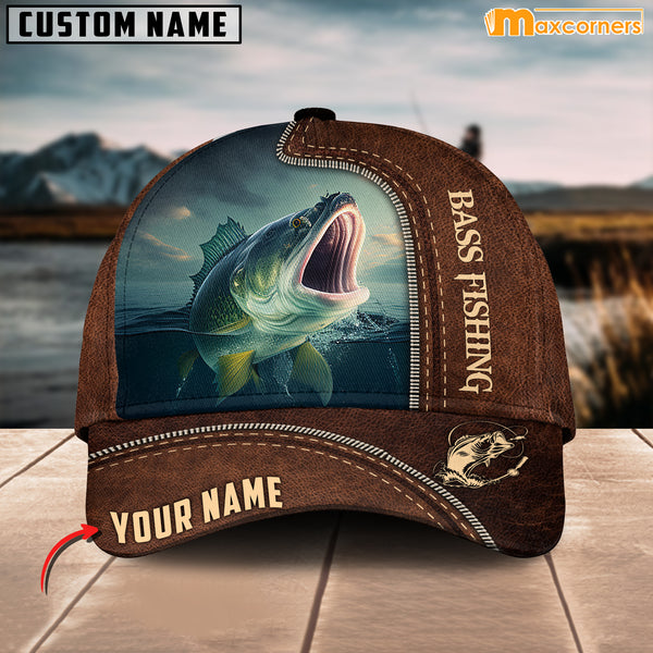 Maxcorners Bass Fishing Personalized Name 3D Over Printed Cap