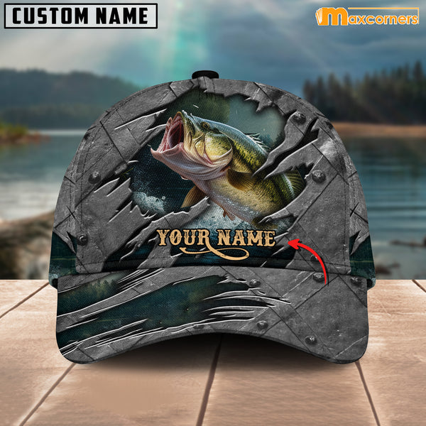 Maxcorners Bass Fishing Personalized Name 3D Over Printed Cap