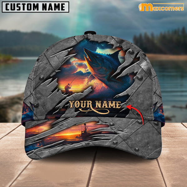 Maxcorners Bass Fishing Personalized Name 3D Over Printed Cap