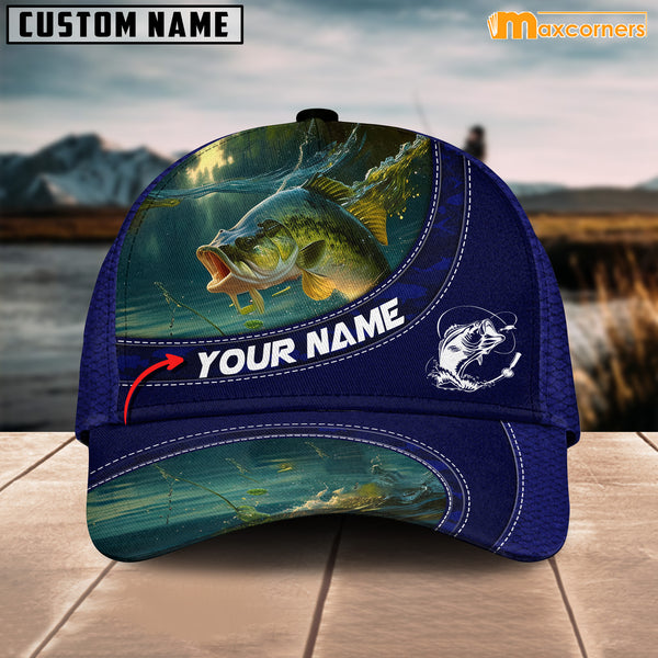 Maxcorners Bass Fishing Personalized Name 3D Over Printed Cap