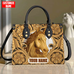 Maxcorners Customized Name Horse Printed Leather T17 -Handbag
