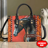 Maxcorners Customized Name Horse Printed Leather T3 -Handbag