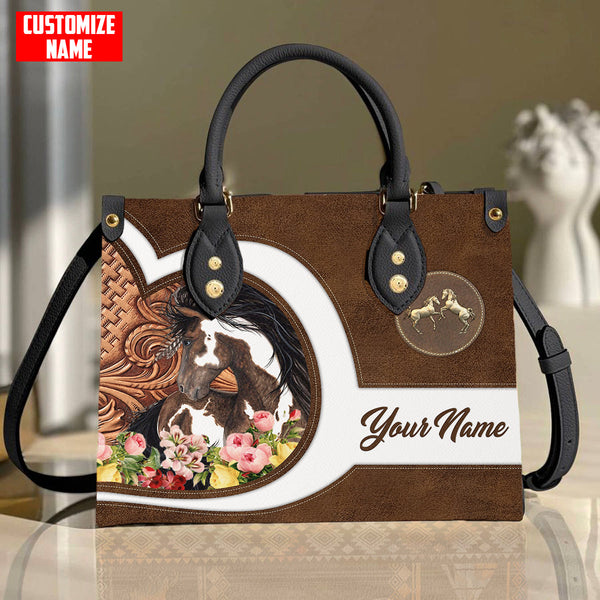 Maxcorners Customized Name Horse Printed Leather T16 -Handbag