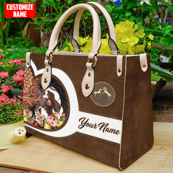 Maxcorners Customized Name Horse Printed Leather T11 Handbag