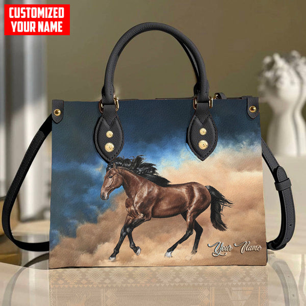 Maxcorners Customized Name Horse Printed Leather T8-Handbag