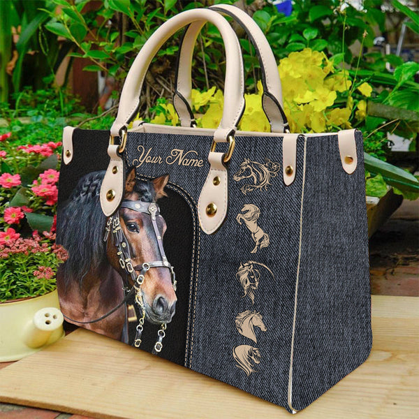 Maxcorners Customized Name Horse Printed Leather T9 Handbag