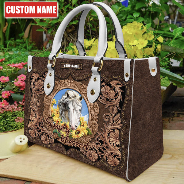 Maxcorners Customized Name Horse Printed Leather Handbag