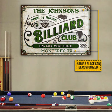 Maxcorners Personalized Billiard Club No Talk More Chalk All Printed 3D Classic Metal Sign