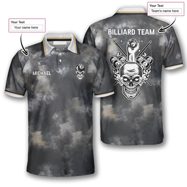 Maxcorners Faded Skull  Billiard Shirts for Unisex Personalized Name Shirt