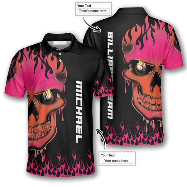 Maxcorners Fire Skull Billiard Personalized Name Shirt