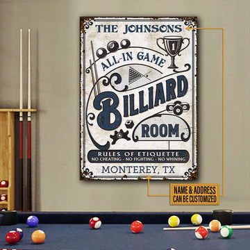 Maxcorners Personalized Billiard Room All-in Game Vertical All Printed 3D Classic Metal Sign