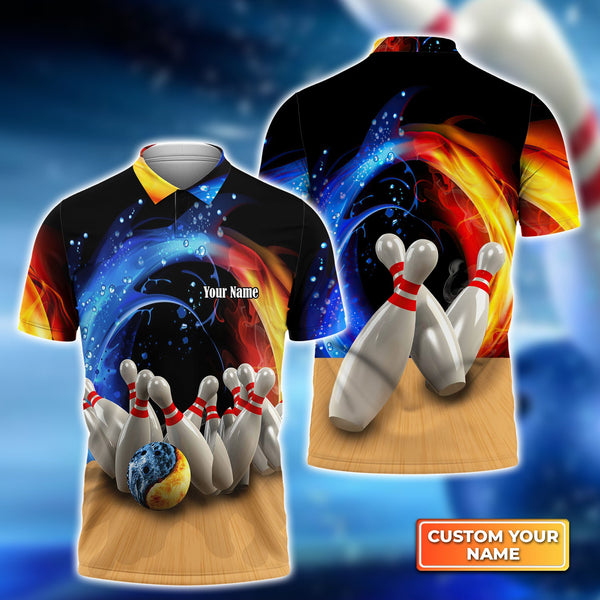 Maxcorners Bowling Game Strike Water and Fire Customized Name All Over Printed Shirt