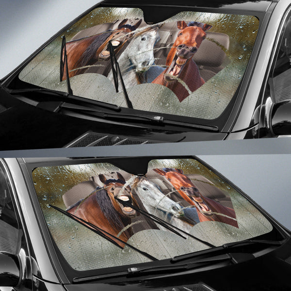 Maxcorners Rainy Driving Funny Horses All Over Printed 3D Sun Shade