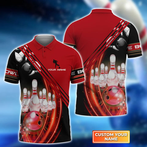 Maxcorners Red Bowling Ballin Motionand the Pins Personalized Name 3D Shirt