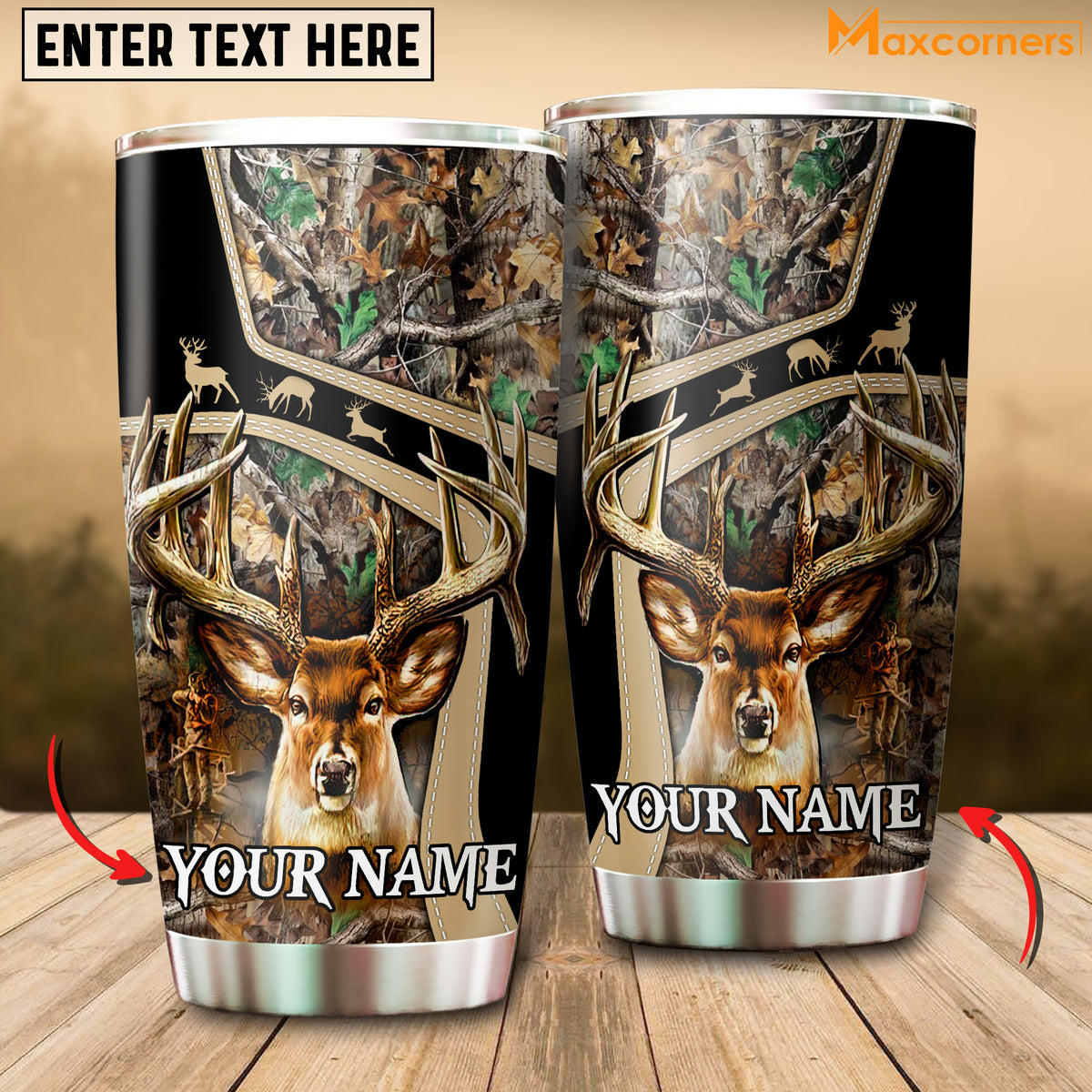 Maxcorners Premium Deer Hunting Collab Artist Classic Personalized Name Tumbler Multicolor