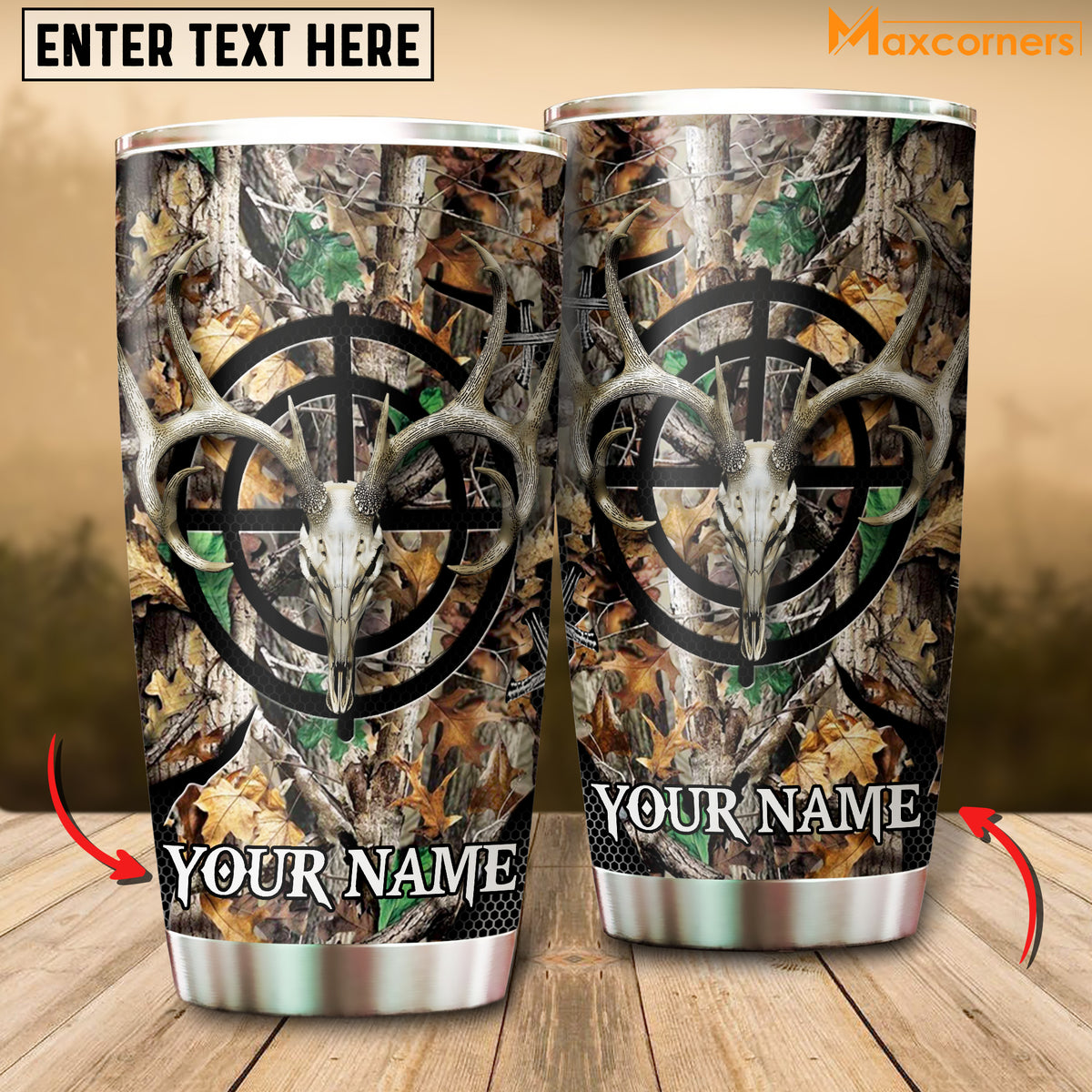 Maxcorners Premium Filipo Ali Deer Hunting Personalized Name Tumbler Multicolor