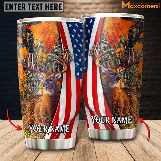 Maxcorners Premium Florapunk Flag Deer Hunting Personalized Name Tumbler Multicolor