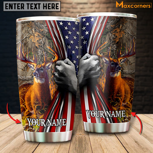Maxcorners Florapunk Flag Pull Deer Hunting Personalized Name Tumbler Multicolor