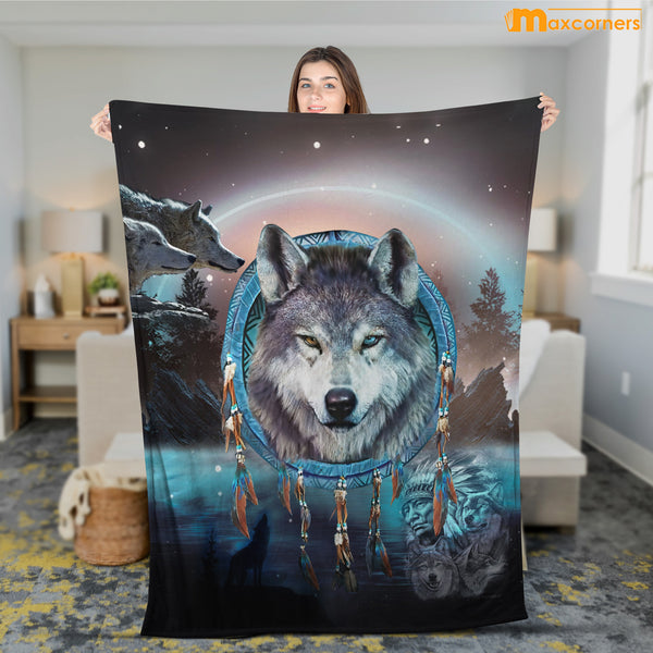 Maxcorners Wolf Native American 3D All Over Printed Blanket