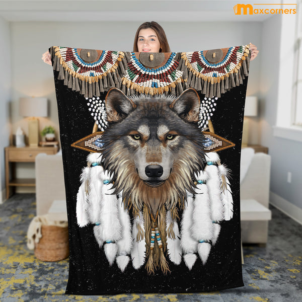 Maxcorners Native American Wolf 3D All Over Printed Blanket