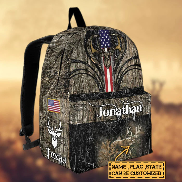 Maxcorners Deer Hunting Name State & Flag Personalized Backpack