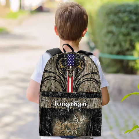 Maxcorners Deer Hunting Name State & Flag Personalized Backpack