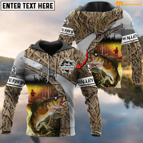 Maxcorners Custom Name Camo Walleye Fishing Unisex Shirts