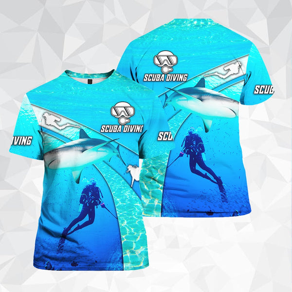 Maxcorners Scuba Diving With Shark Customized Name All Over Printed Shirt