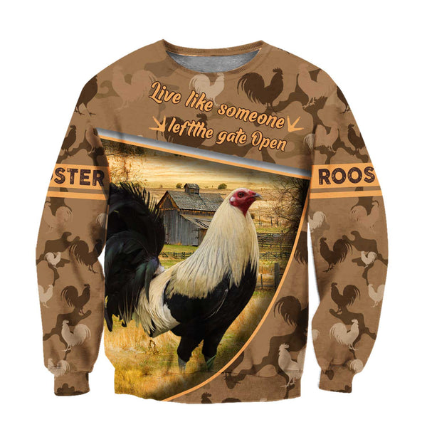 Maxcorners Rooster Live Like Someone All Over Printed Unisex Deluxe Hoodie