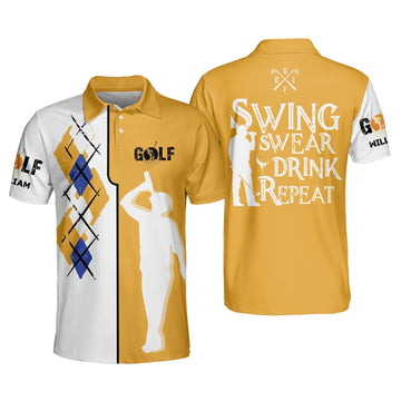 Maxcorners Golf Premium Swing Swear Drink Repeat Classic Personalized Name All Over Printed Shirt