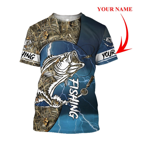 Maxcorners Personalized Name Bass Fishing Sport - Blue Version 3d All Over Printed Shirts