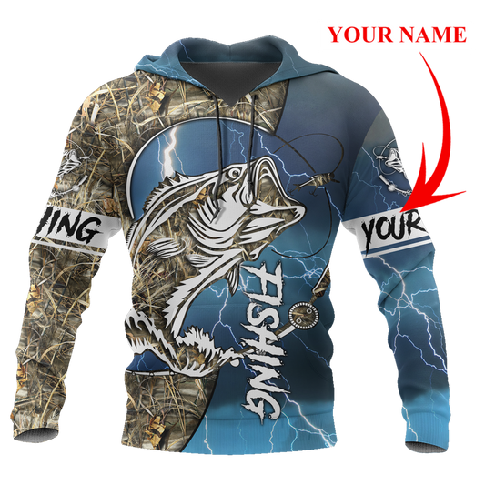 Maxcorners Personalized Name Bass Fishing Sport - Blue Version 3d All Over Printed Shirts