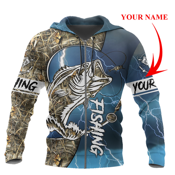 Maxcorners Personalized Name Bass Fishing Sport - Blue Version 3d All Over Printed Shirts