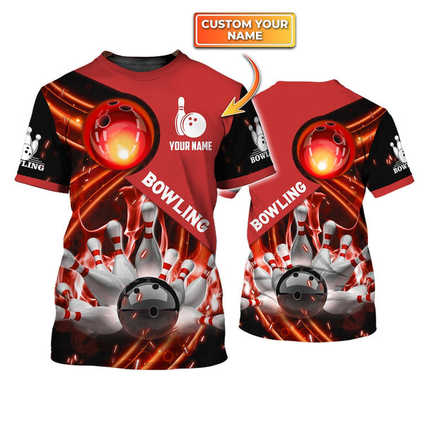 Maxcorners Red Bowling Ball In Fire Personalized Name3D Shirt