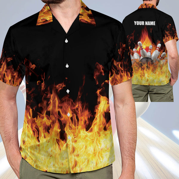 Maxcorners Bowling Flame Personalized Name Hawaiian Shirt